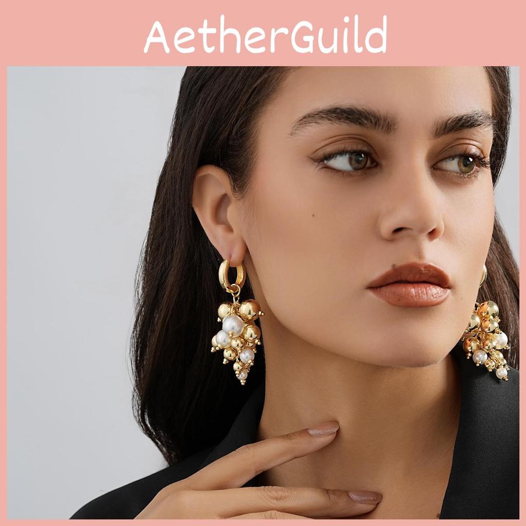 Chic Gold Alloy Geometric Earrings With Pearl Detail Elegance Everyday