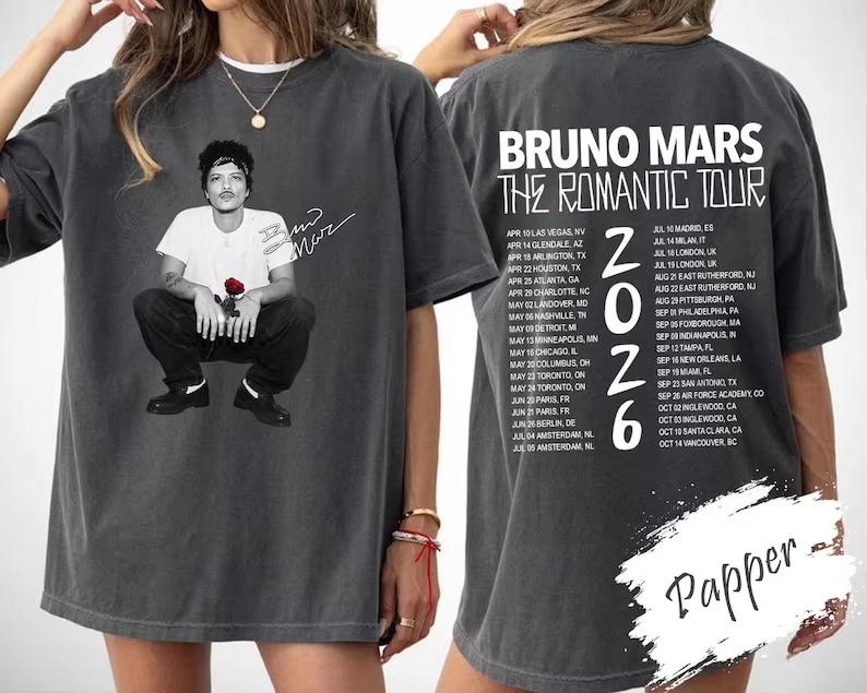 2026 Bruno Mars The RoUnisextic Tour Inspired Print Short Sleeve Cotton Tshirt Retro Pop Concert Unisex Unisex Tee Music Fan Gift