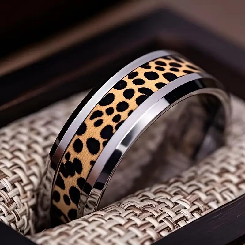 Leopard Print Titanium Steel Ring - Unique Design for Couples