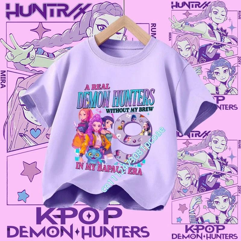 New K Pop Demon Huntersd T-shirt for Children Cartoon Birthday Number Printed T Shirts Girls Short Sleeves Tops Kids Clothing