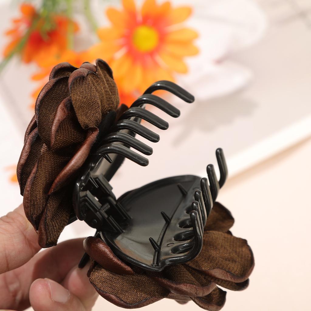 AWAYTR Solid Color Leopard Rose Hair Claws Fabric Hair Clips Crab For Women Girl Gift Hair Accessories Valentine Headwear