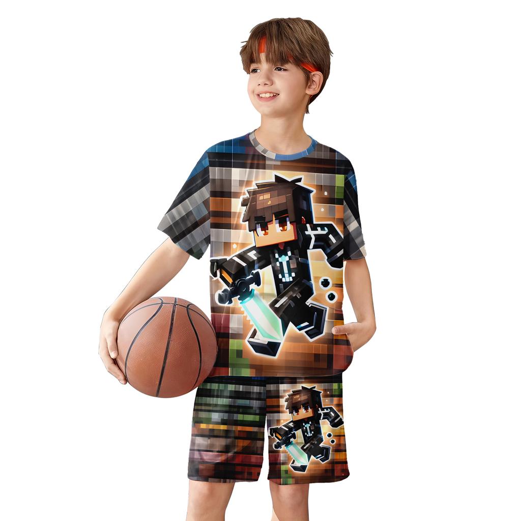 Boys' 3d Printed Game Player T-Shirts Suits - Vibrant Pixel Game Design, Children Clothing Sets, Baby