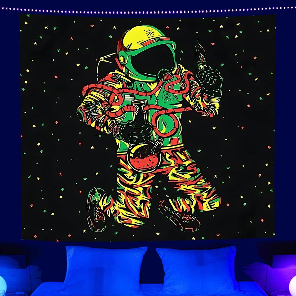 1pc Colorful Tapestry Fiction Astronauts Aliens Print Fluorescent Oversized Tapestry for Birthiday Gift Home Party Wall Decor