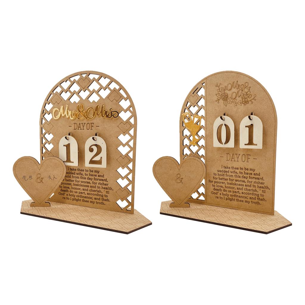 1Set Wood Wedding Countdown Calendar Holiday Birthday Decoration for Indoor Outdoor Garden Yard Decoration Crafts