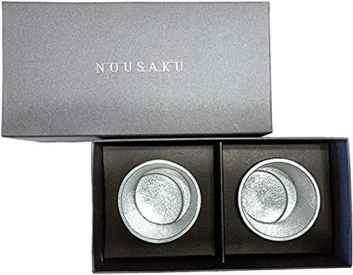 Washi Set of 2 Sake Moon Tin [Nousaku Wrapping] Cups, Shape,