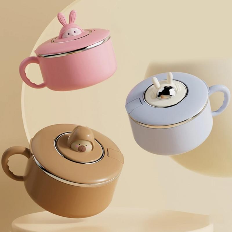 Sealed Soup Container 304 Food Grade Stainless Steels Noodles Bowl with Lid Tableware with Phone Stand for Office Use