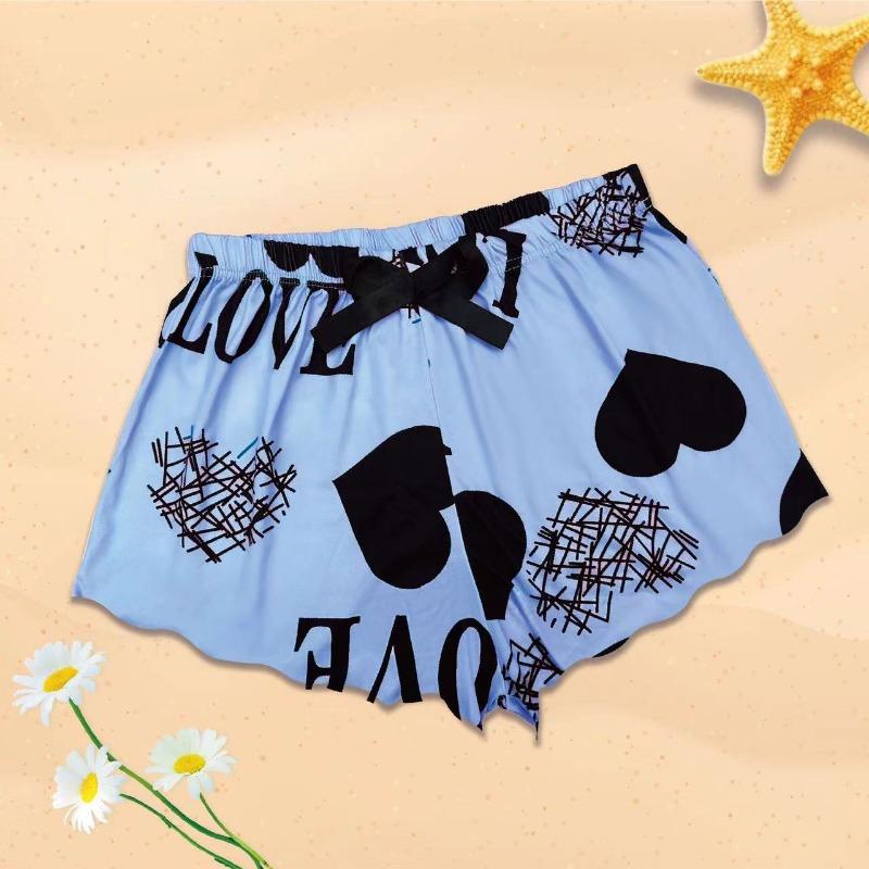 Kadın Kalp Baskılı Yazlık Gecelik Atlet Üst ve Şort Gecelik Pijama 2 Parça Bir Set Rahat Üst Şort Pijama