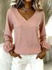 2026 Women's Casual Loose V-neck Solid Color Long Sleeve Fashion Pullover Top