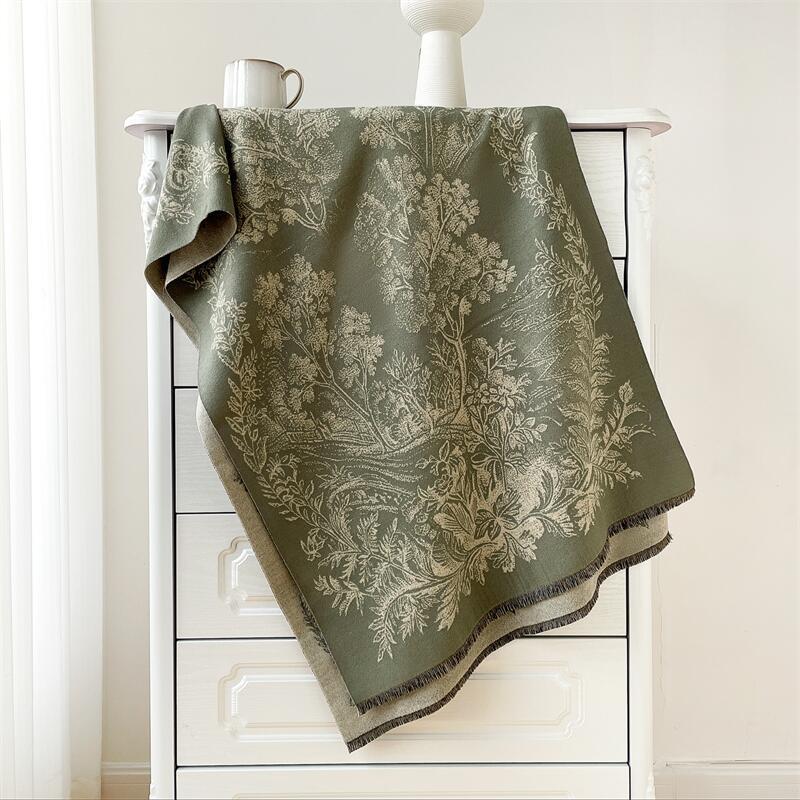 

Элегантный ретро-пейзаж шарф-шаль: Высококачественный женский искусственный кашемир для теплой осени и зимы 185x65cm зелёный