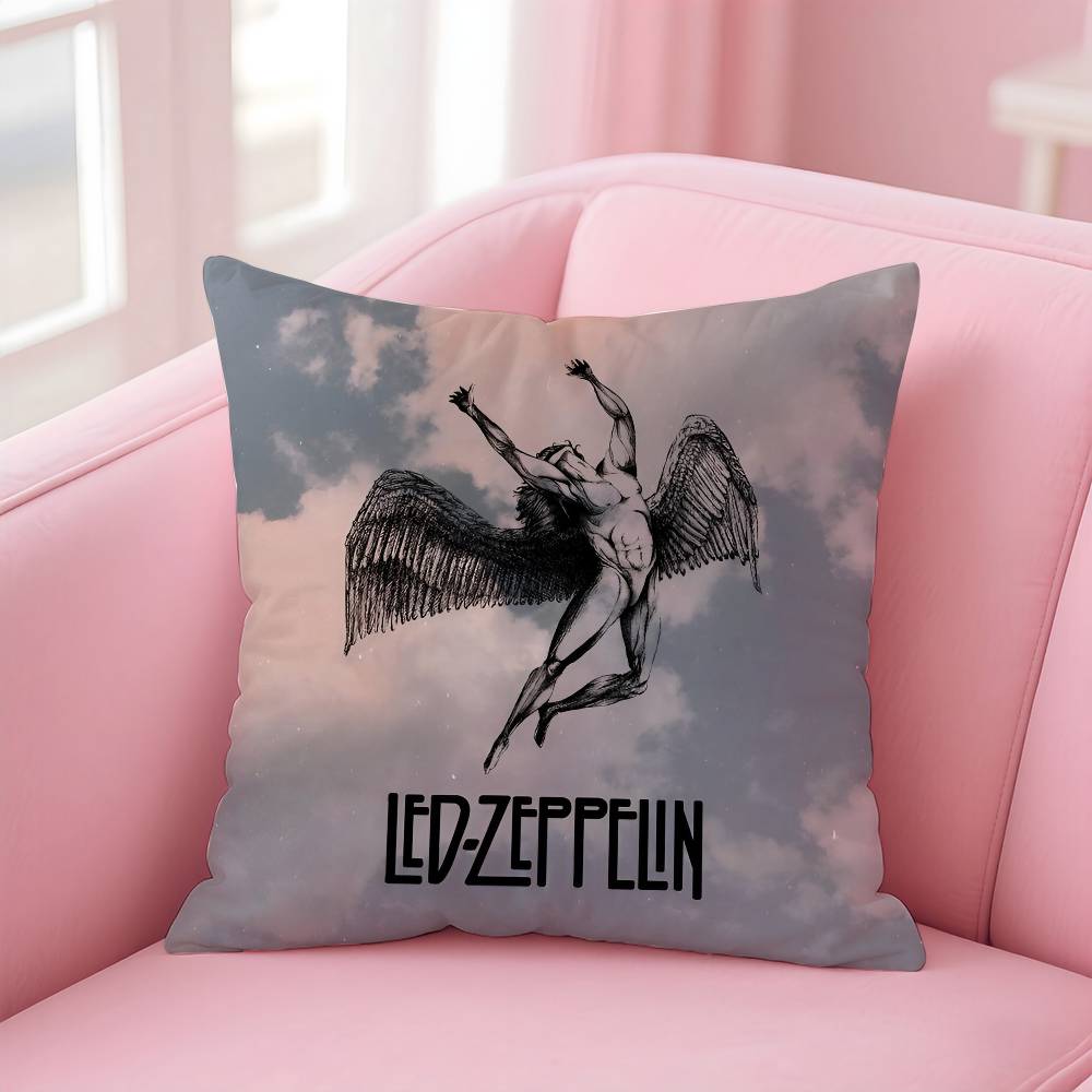 

Подушка Rock Band L-Led Zeppelin Наволочка Защита от пылевых клещей Наволочка Невидимая молния Шелковистый короткий плюш Чехол для диванной подушки 16x16Inch