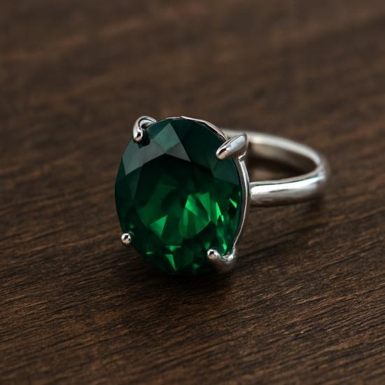 

Green Emerald Diamond Cut Ring, 925 Sterling Silver, Handcrafted Gemstone, May Birthstone Jewelry 7