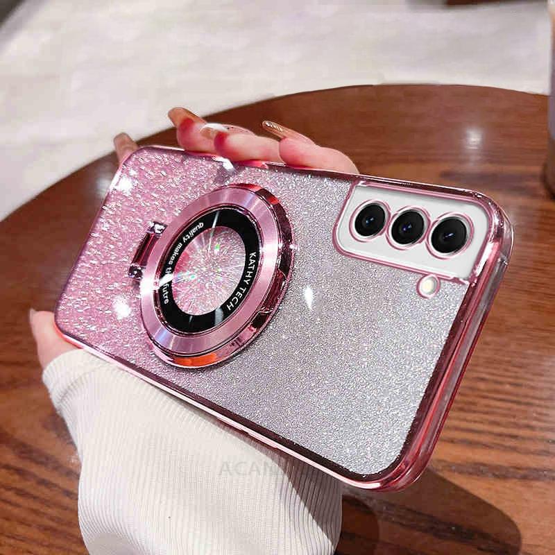 A 52 53 23 13 33 52 73 Glitter Plating Holder Silicone Case For Samsung Galaxy A52 A53 A13 A23 A33 A73 A32 A72 4g 5g Stand Cover