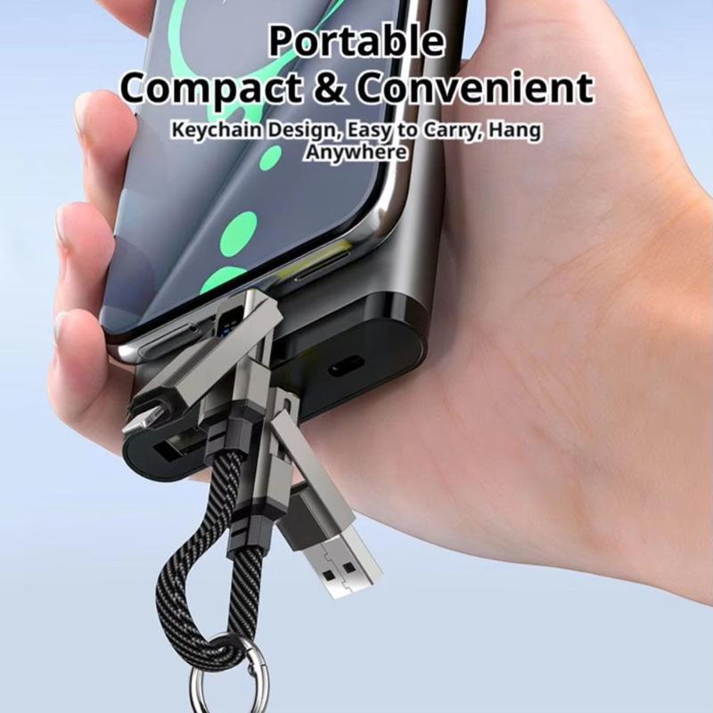 Portable 4 In 1 65W Keychain Charging Cable USB C with V/A/W Display Durable Type C Cord for Phone Tablet Office Travel