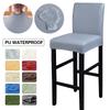 Bar Stool Covers Stretch Waterproof PU Bar Stool Slipcover Washable Bar Stool Chair Covers High Chair Cover with Elastic Bands