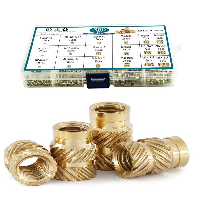 350pcs Set of Threaded Inserts Convenient & Reliable Knurled Brass Female Thread Nuts Inserts Assortment Set for Plastic
