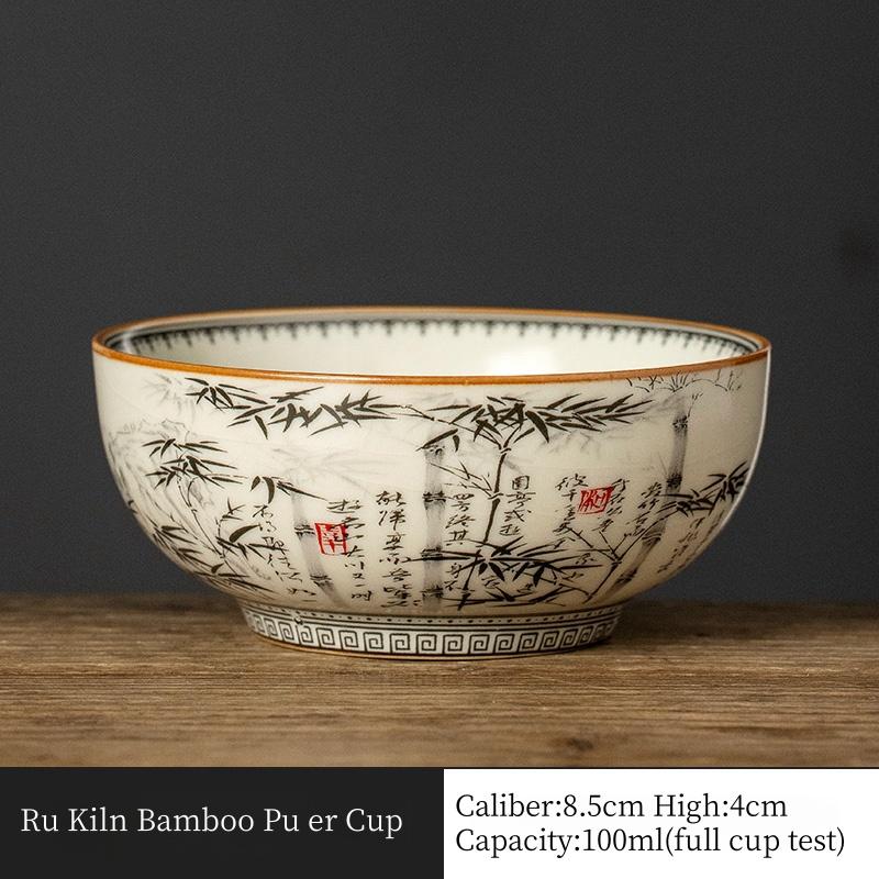 Taza de Té China de Bambú de 120 ml Cerámica Ru Yao Apertura Amarilla Hermosa Taza de Té Flores Vajilla Taza de Maestro Juego de Té KungFu