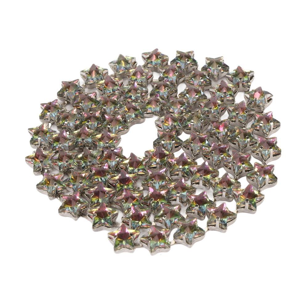 1PCS 1 Yard Length Rhinestone Chain 10mm Star Shape Crystal Applique Rhinestone Trim DIY Sewing