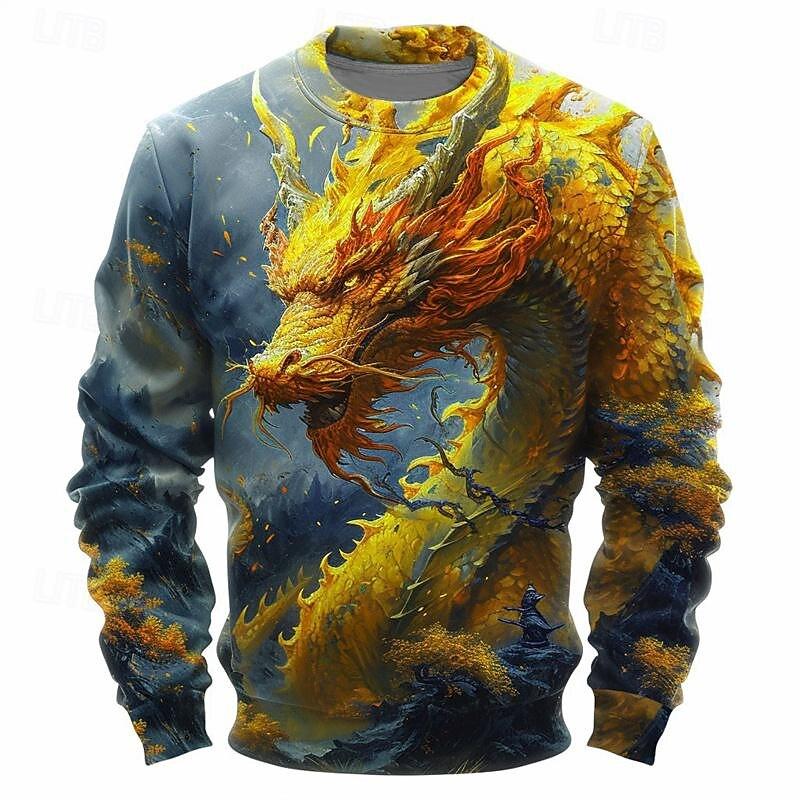 3D Chinese Dragon Graphic Men's Women's Sweatshirt Traditional Cultural Element Vintage Stylish O-Neck Pullover Autumn Loose Top