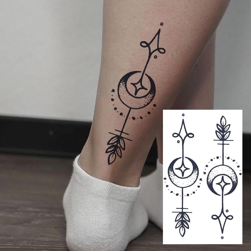 1 Sheet Crescent Sun Chain Temporary Tattoos For Women Hands Neck, Fake Tattoo Stickers Waterproof Long Lasting Realistic Tatoos