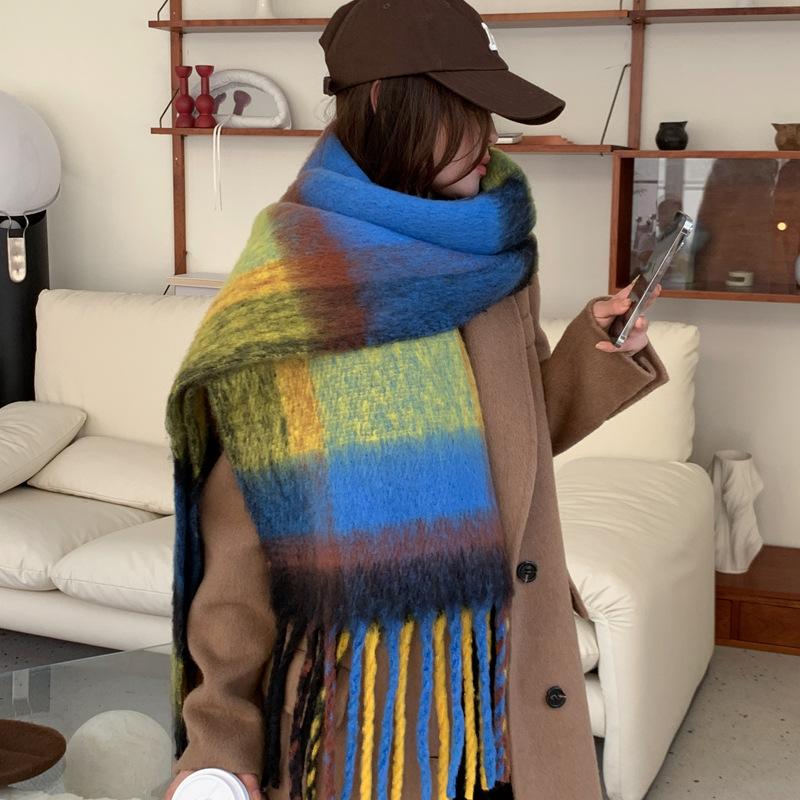 

Радужный клетчатый шарф женский зимний теплый утолщенный вязаный шарф длинная шаль студенческий мужской no specification