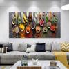 Kitchen Themed Wall Art Decor Colorful Spice and Spoon In Table Canvas Paintings Food Cooking Ingredients Canvas Art Print Decor