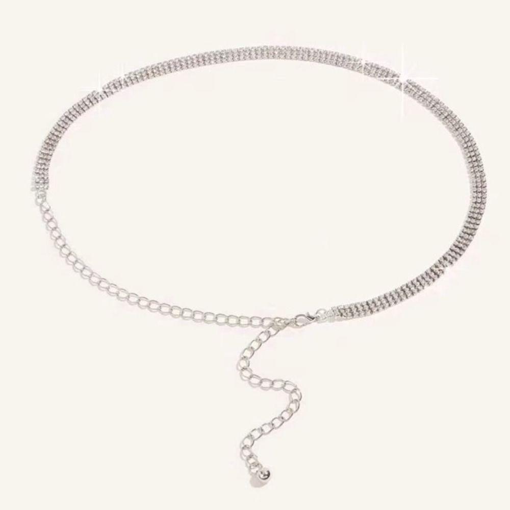 Metal Rhinestone Chain Belt Adjustable Length Body Jewelry Fashion Waistband Chain  Coat Styling