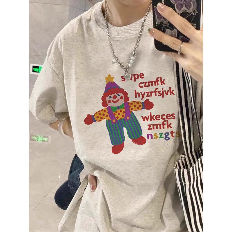 

Cotton heavy printing short-sleeved t-shirt women s 2026 new summer loose lazy Hong Kong style chic half-sleeved top M грязно-белый