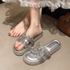 Summer Flat-bottomed Slippers Sweet One-word Commuting Will Drag Rhinestones Thick-bottomed Comfortable Versatile Summer Fashion Slippers