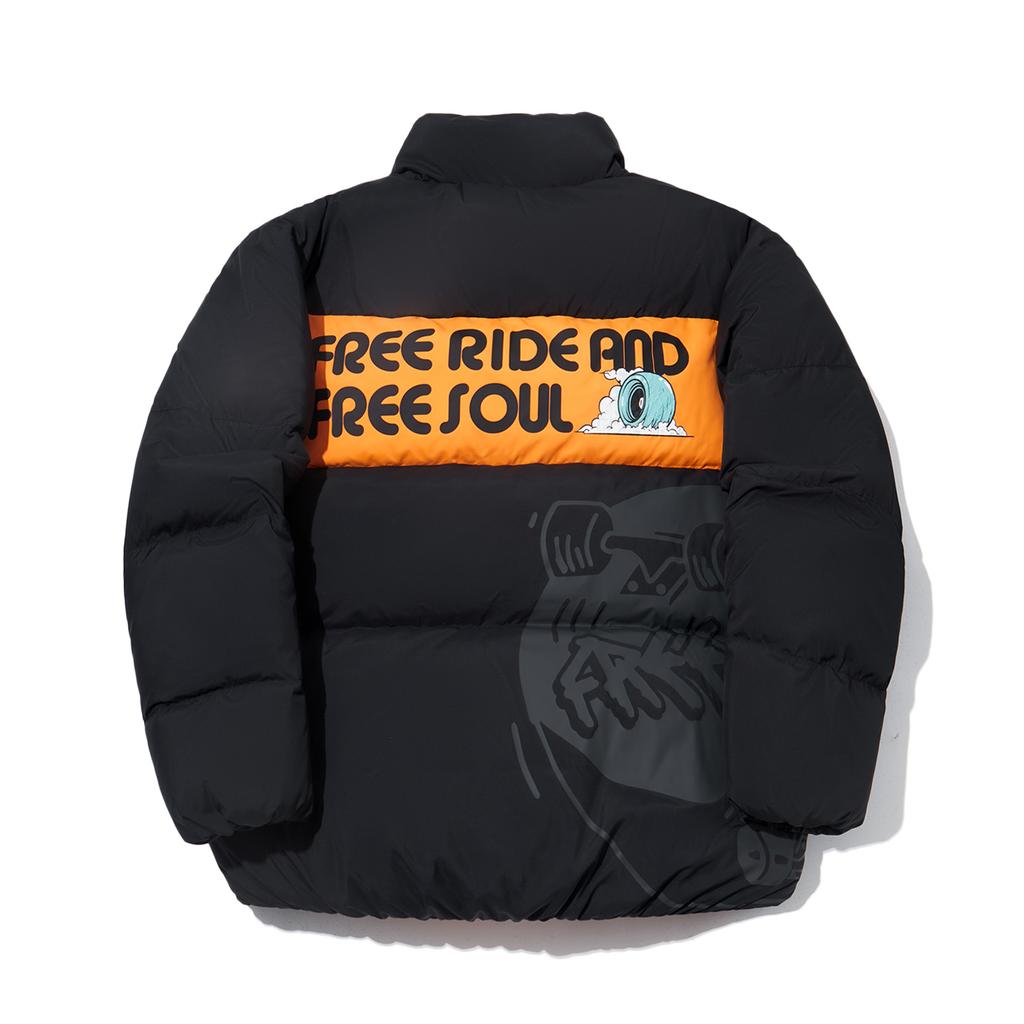 Li Ning Skateboard Series Letter Loose Short Sleeve Down Jacket Unisex Outerwear Black Sunset-Orange AYMU587-2