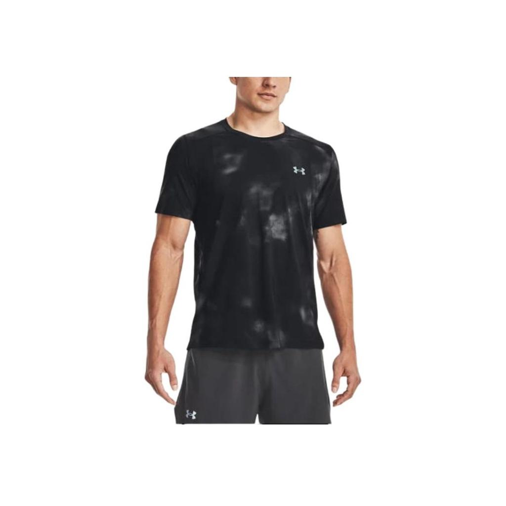 Under Armour Logo Print Crew Neck Tie-Dye T-Shirt Men Tops Black 1372293-001