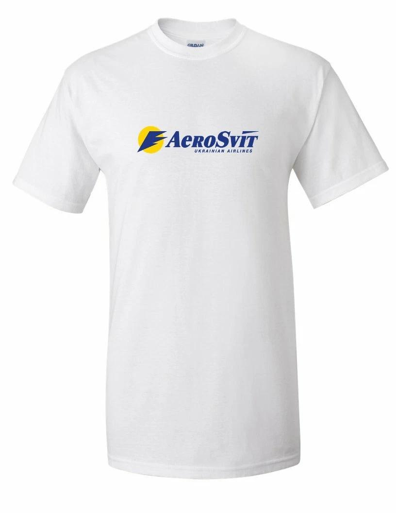 AeroSvit Retro Logo Tee Ukrainian Airline Travel Blue Yellow White T-Shirt S