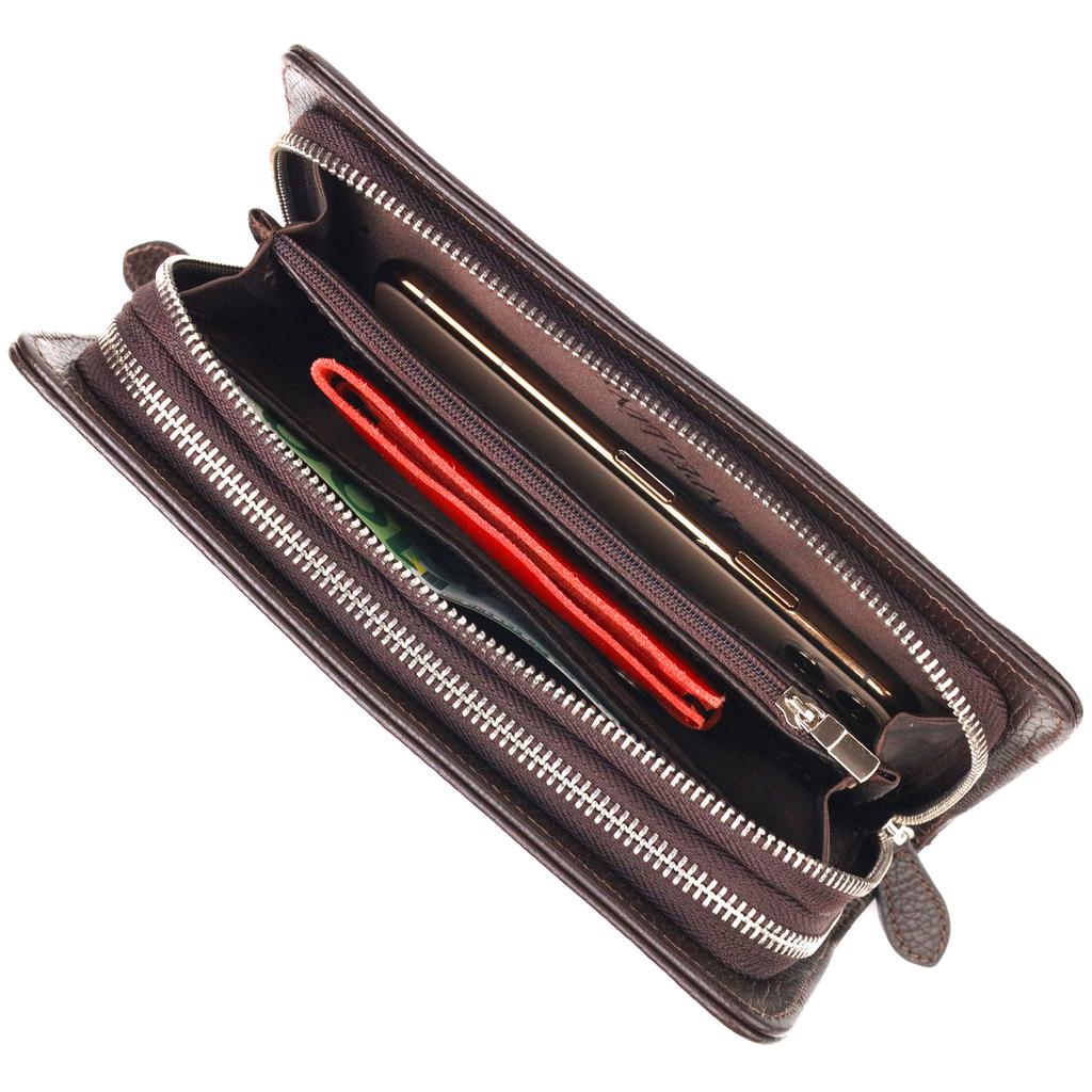 Spacious Men's Purse with Two Compartments Made of Genuine Grained Leather CANPELLINI 21569 Brown