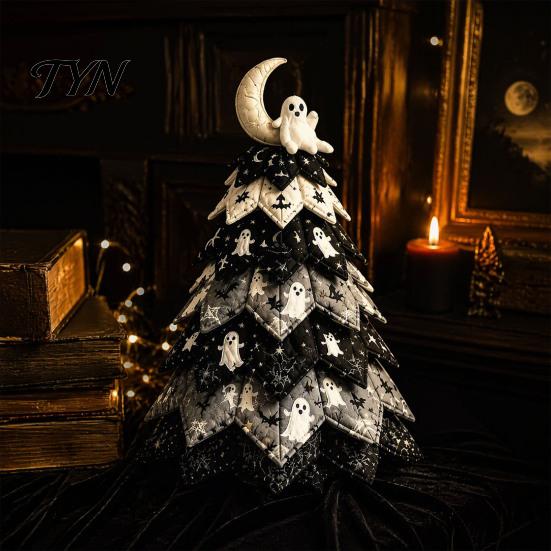 Fall Seasonal Decorations Halloween Quilted Fabric Tree Kit, Witch Cat Spider DIY Autumn Theme Crafting 3D Padded Sewing Craft Project for