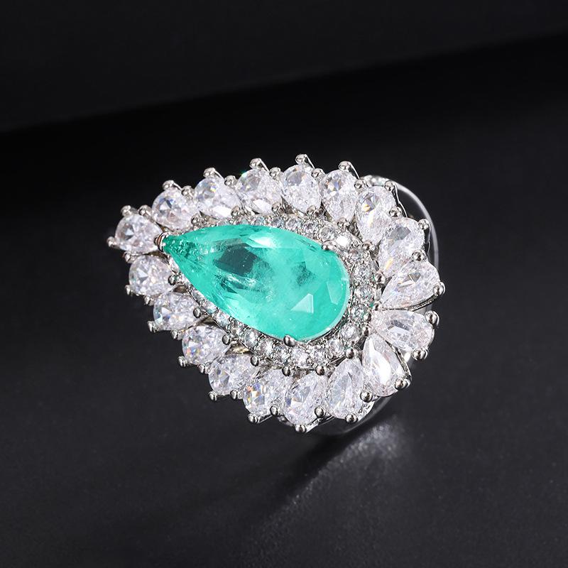 Retro Quadrat Smaragd Anhänger Grenzüberschreitend Paraiba Halskette Schmuck Ring Zubehör Set