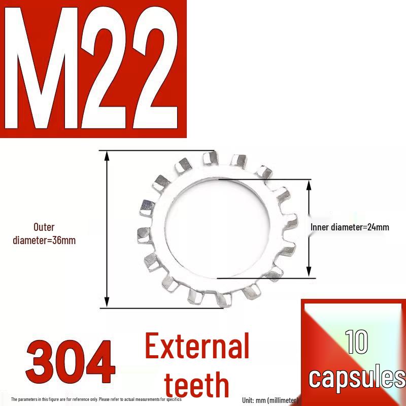 304 Stainless Steel External & Internal Tooth Lock Washer, Anti-Slip, Anti-Loosening, Size M6-M30