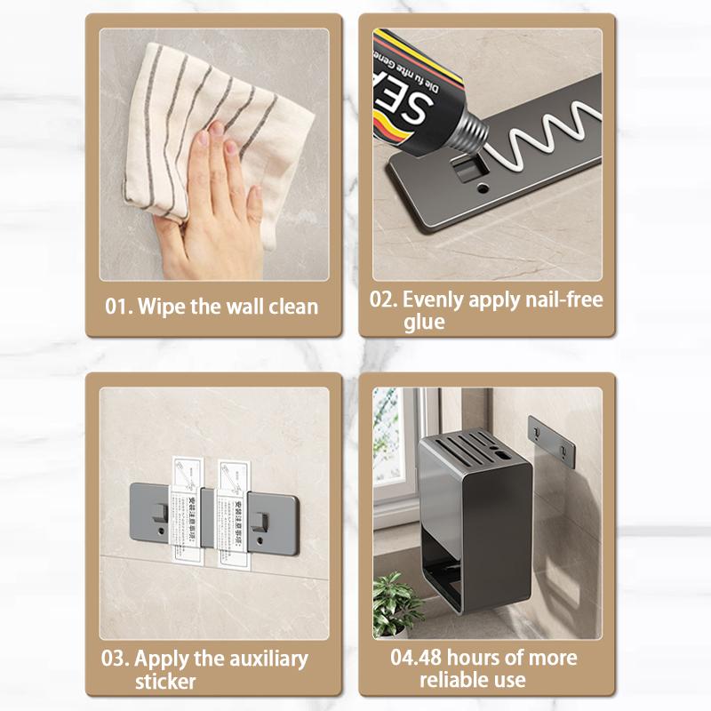 Knife Rack Kitchen Stainless Steel Multi-Functional Wall-Mounted No-Drill Knife Holder