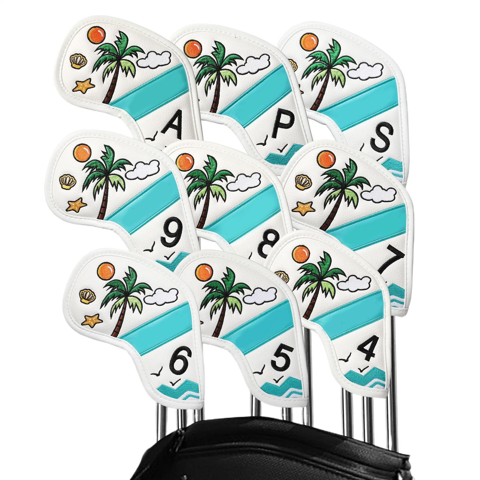 

Head Covers for Golf Clubs Tropical Pattern Protective Equipment Case 9 Pieces Golf Iron Head Covers for Tournament Play Driving CN