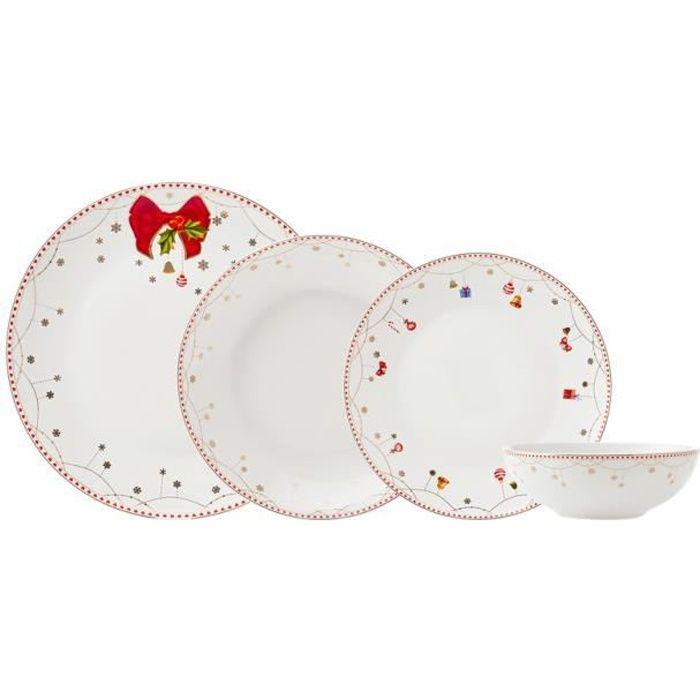 Karaca New Year Service De Table 24 Pièces Pour 6 Personnes, Assiettes, Bols À Pâtes, Assiettes À Dessert, Bols À Soup