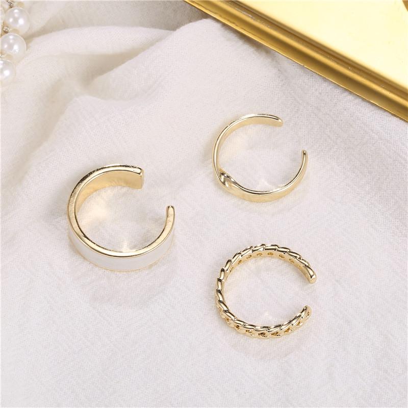 Korean Style Three-Piece Gold Open Ring Set for Women – Luxurious, Light, and Elegant
