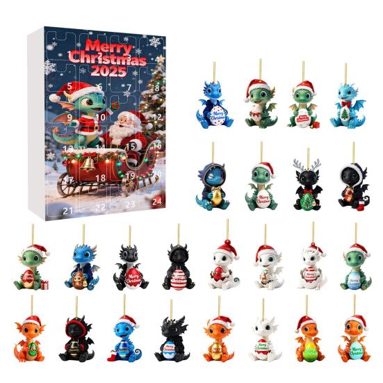 2025 Christmas Dragon Advent Calendar 24-Day Countdown Box with Baby Dragon Ornaments Multifunctional Decoration for Festive Tree Decor