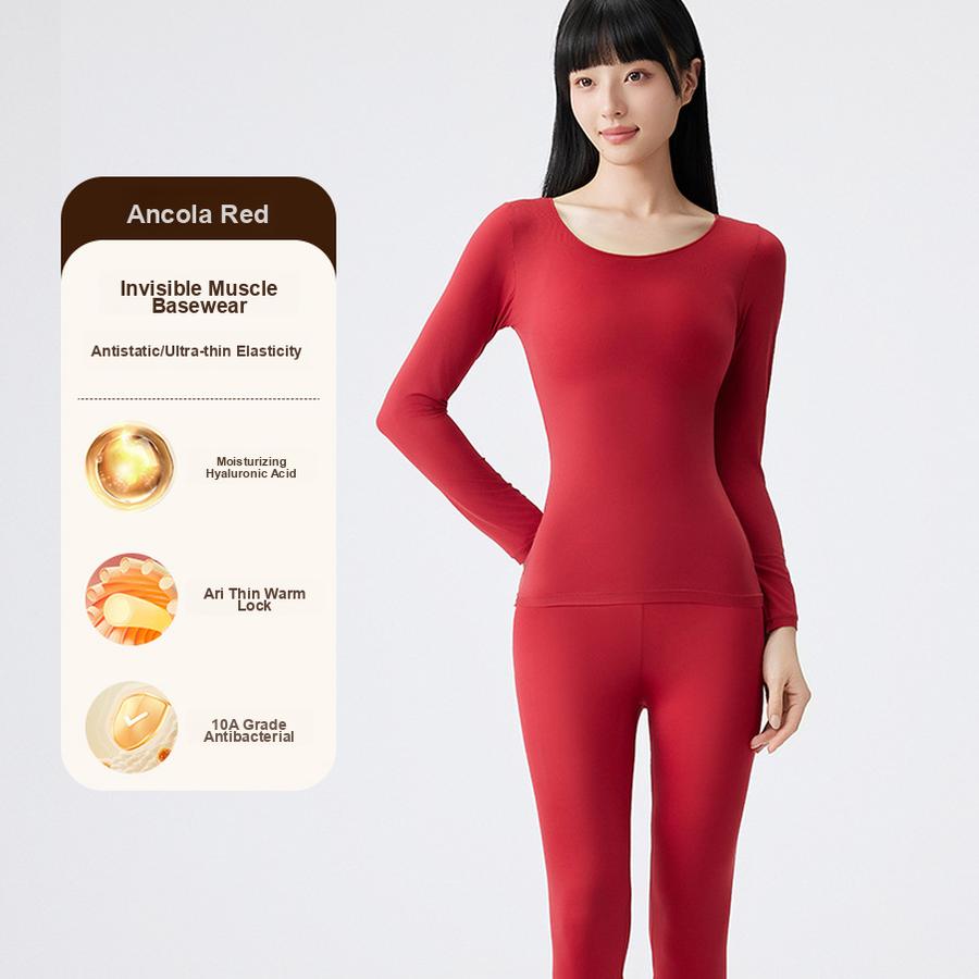 

Ultra Thin Seamless Underwear Set for Women, Winter Thermal Base Layer Pajamas M червоний