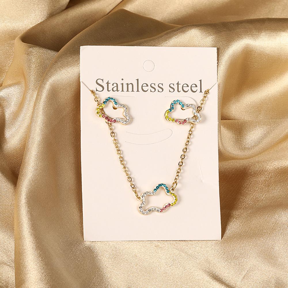 Cubic Zirconia Necklaces Zircon Sets For Women Tiny Stainless Steel Gold Plated Pendant Necklaces And Earrings Sets Wedding