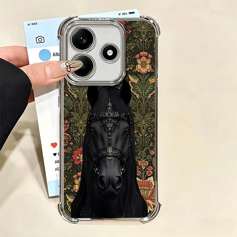 Horse Art Aesthetics Plating Phone Case For Xiaomi Redmi Note 14 15 Pro Plus 13 12 11 11S 11T 10 9S 9 5G Anti-Fall Airabag Cover