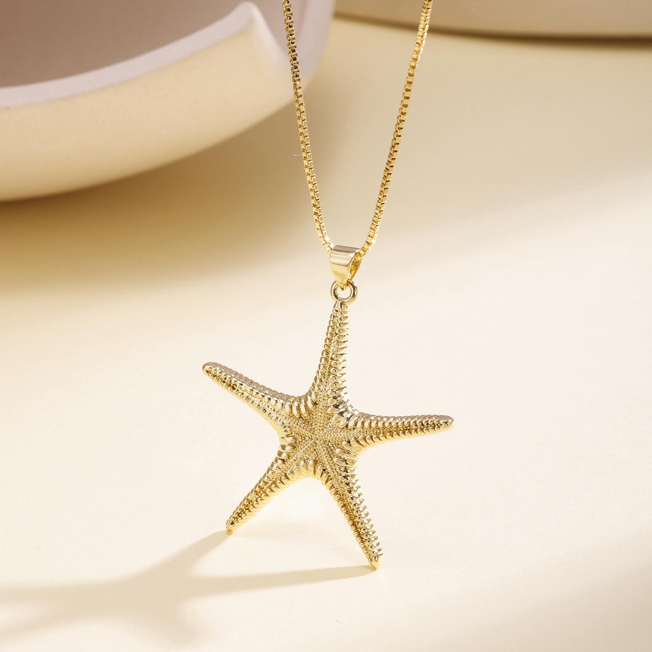 

Nidin High Quality Copper Chunky Starfish Pendant Necklace For Female Male Hip-Hop Style Clavicle Chain Jewelry Christmas Gifts