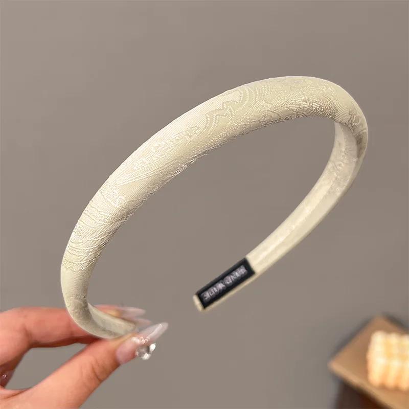 New Chinese Satin Printed Embroidery Hair Bands Women's High Cranial Top Pressing Hair Bundle Simple Temperament Headdresses
