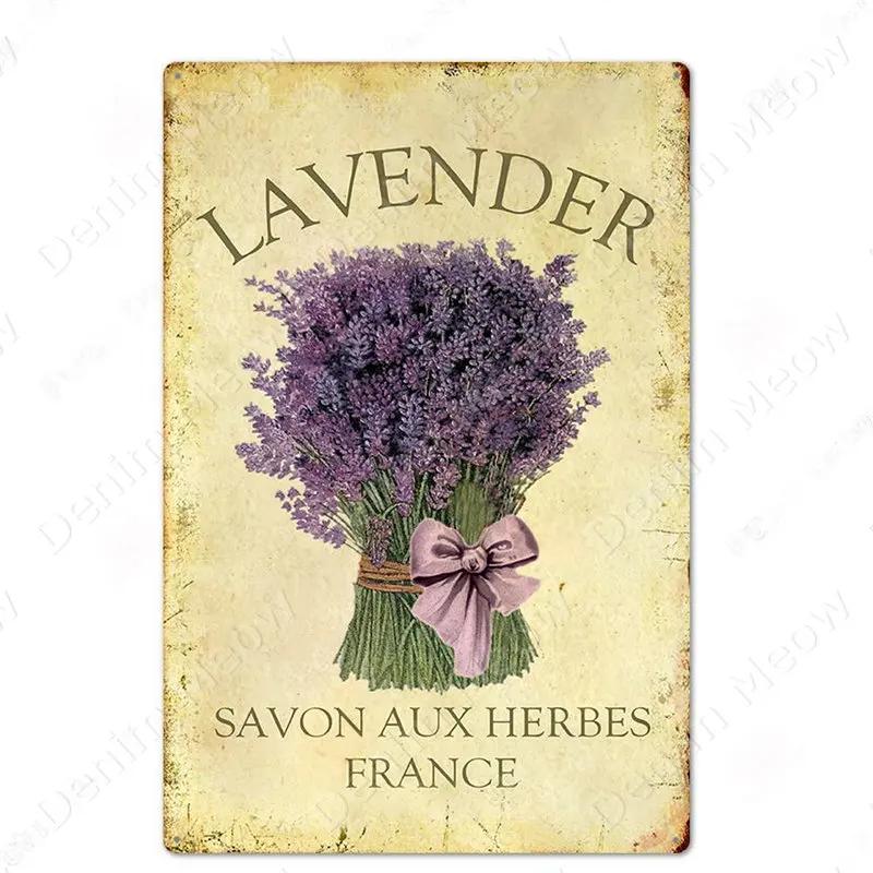 Blumen Retro Metallschild für Hinterhof Schlafzimmer Dekorationen, Rosen Wandkunst Poster, Lavendel Vintage Blechschild, Liebesgeschenk für Frau