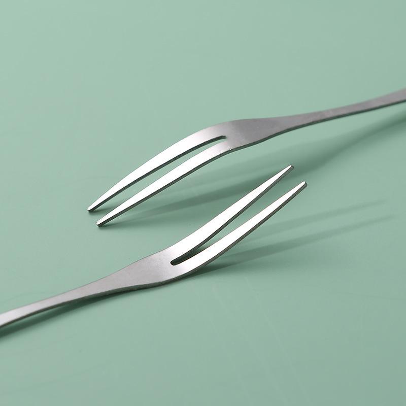 Stainless Steel Fruit Fork Two-toothed Fruit Fork Cake and Mooncake Knife Fork Household Portable Fruit Skewer