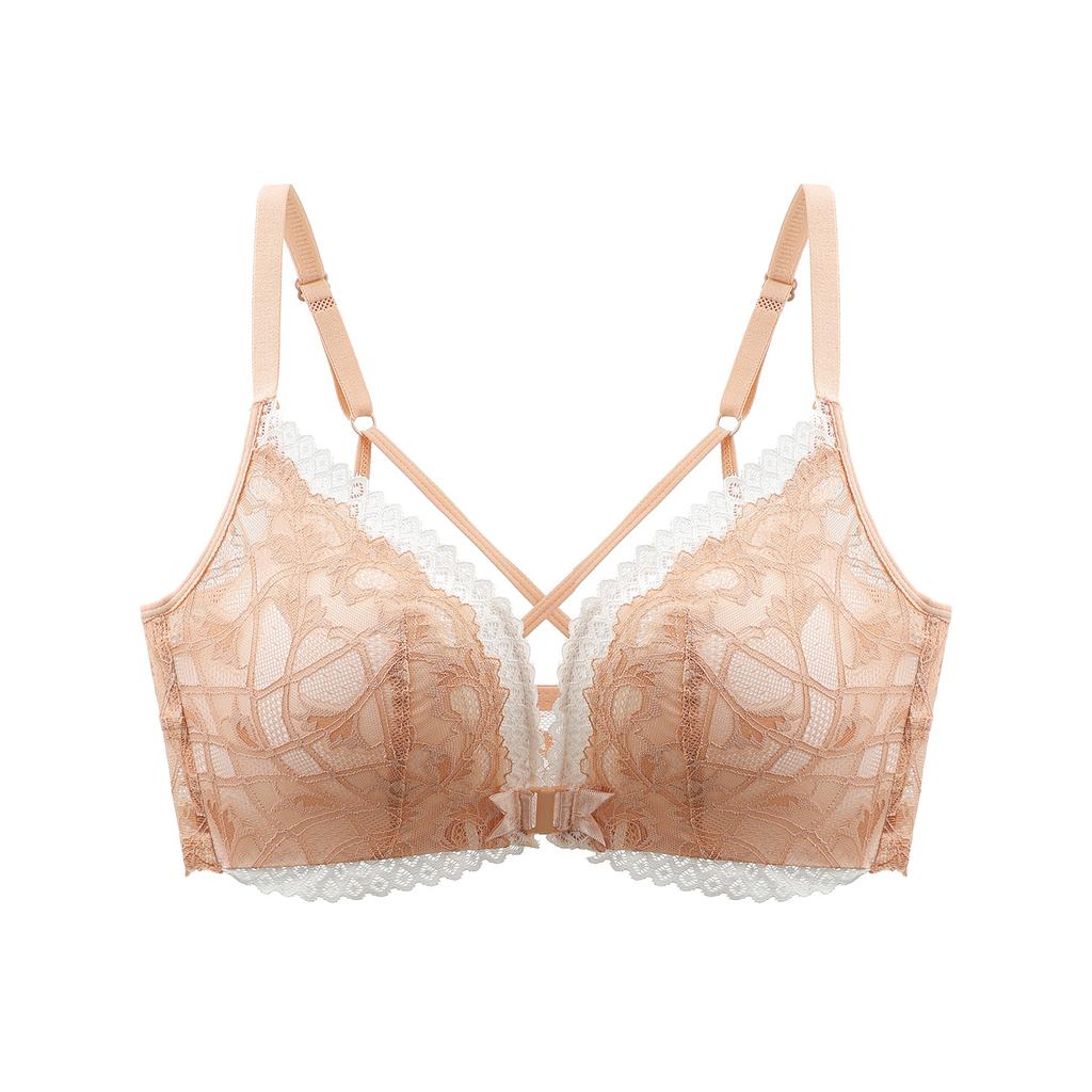 Front Button Bra Sexy Lace Gathering Bra Breast Retraction Anti-sagging Underwear Lace No Steel Ring Beautiful Back Bra