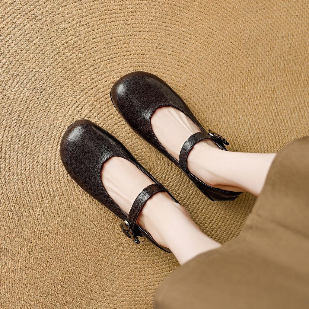 Great To Wear WvavW French Super Soft One-word Buckle Mary Jane Single Shoes Are Not Tired of Low Thick Heel Grandma Shoes