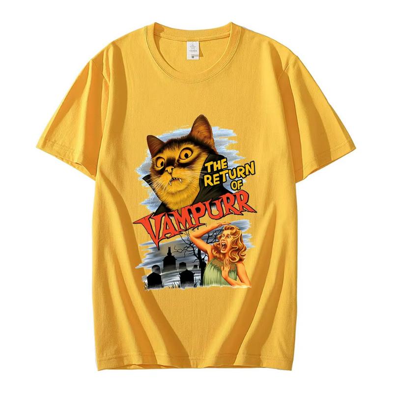 Funny Cat The Return of Vampurr Graphic T-shirt Men Women Cotton Short Sleeve Horror Halloween T Shirt Casual Clothing T-shirts